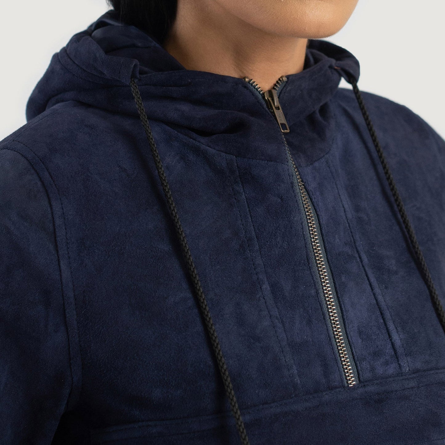 Zest Blue Hooded Suede Pullover Jacket SH502