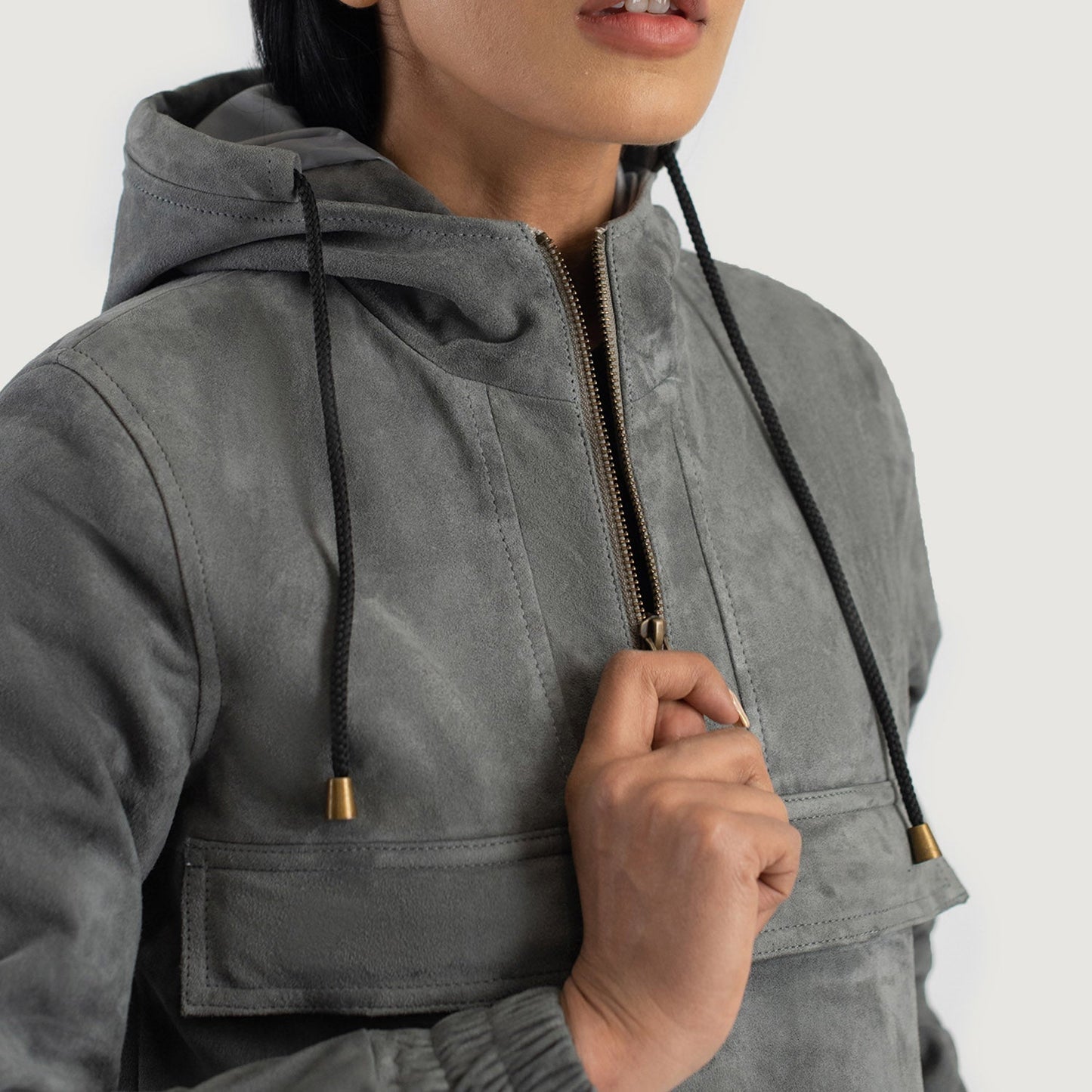 Zest Grey Hooded Suede Pullover Jacket SH500