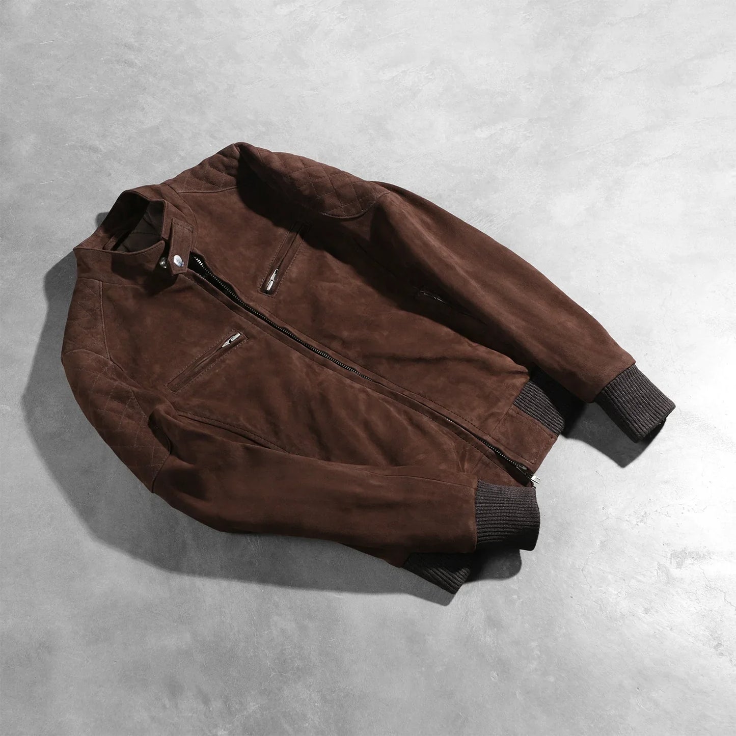 Zenna Mocha Suede Bomber Jacket SH504