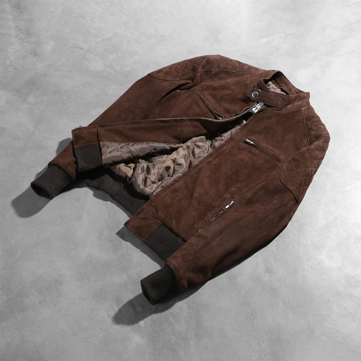 Zenna Mocha Suede Bomber Jacket SH504